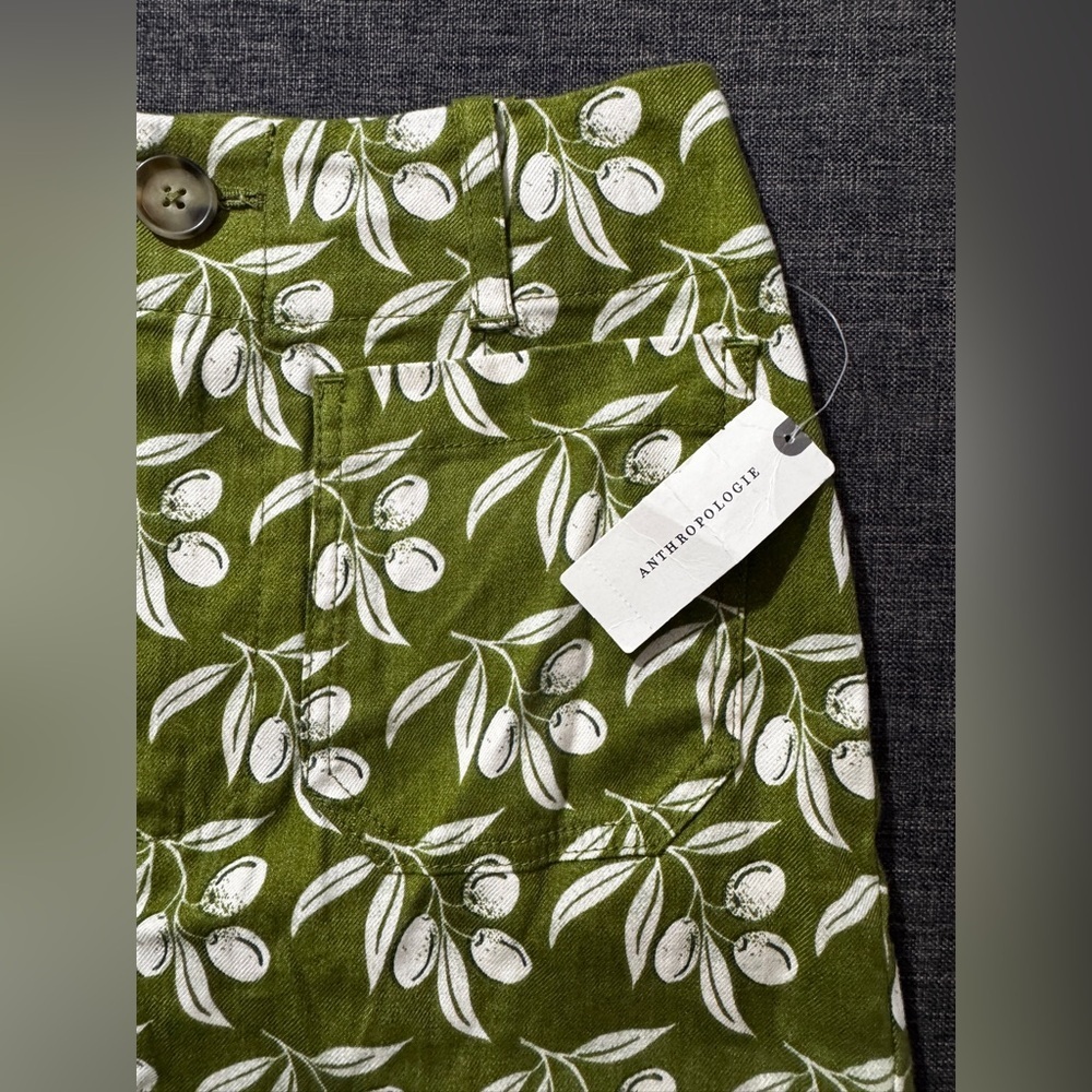 New Anthropologie The Colette Linen Mini Skirt Printed High Rise Green White XS - Picture 6 of 12